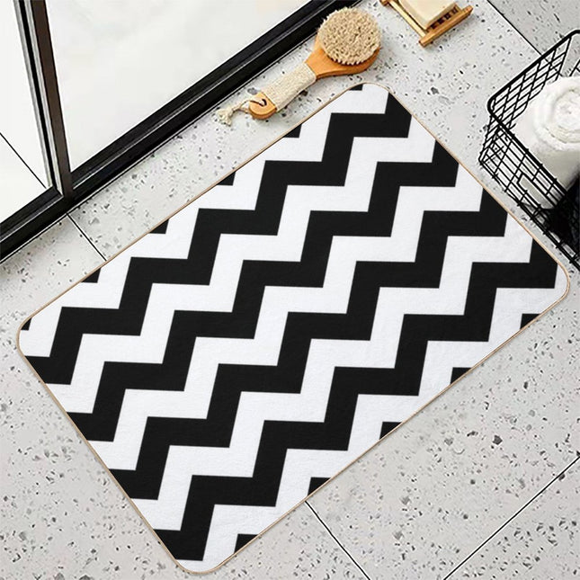 Black And White ZIG-ZAG  Easy To Clean Bath Mat