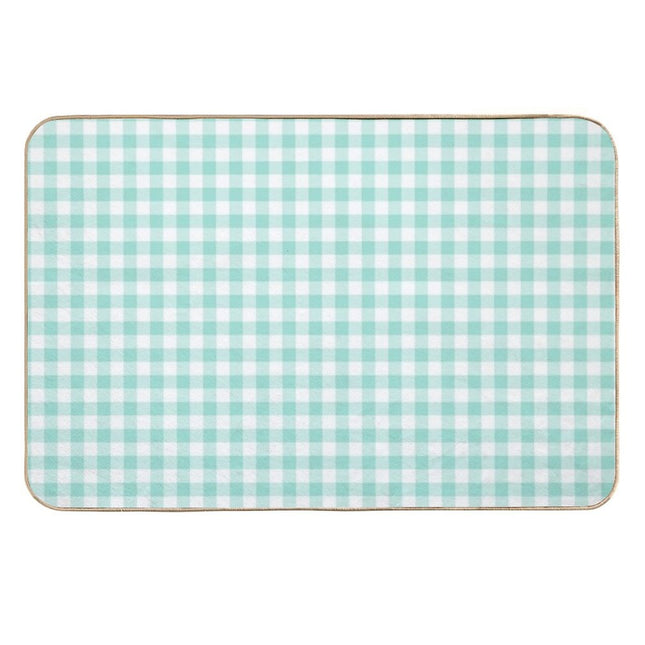 Aqua Gingham Checkered Pattern Design  High-Traffic Bath Mat