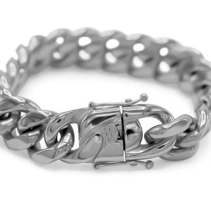 Cuban Link Chain Silver Curb Bracelet 8.5" Stainless Steel Men Jewelry