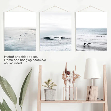 Navy Blue Surfing Wall Art. Set of 3 Prints