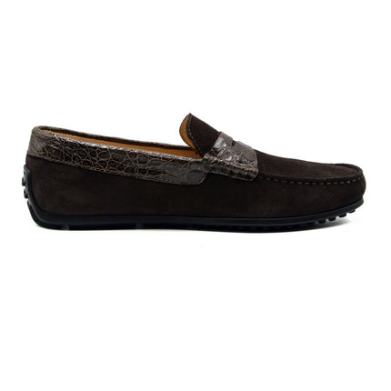 MONZA Sueded Calfskin with Crocodile Driver, Nicotine