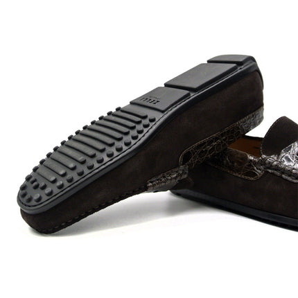 MONZA Sueded Calfskin with Crocodile Driver, Nicotine