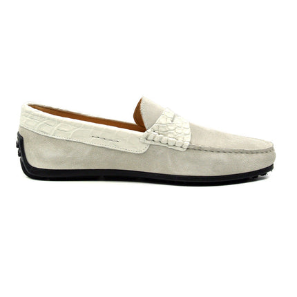 MONZA Sueded Calfskin with Crocodile Driver, White