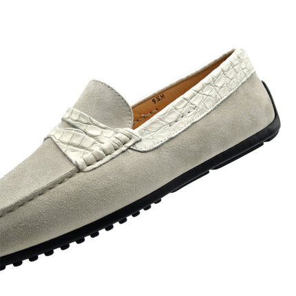 MONZA Sueded Calfskin with Crocodile Driver, White