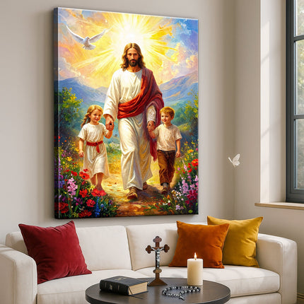 Jesus Walking With Kids Faith Wall Art