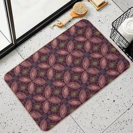 Textured Ikat Floral Swirl  Earth-Toned Abstract Ethnic Pattern  Rapid-Drying Bath Mat