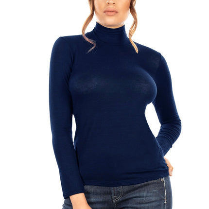 EGI Exclusive Collections Women's Modal Cashmere Blend Mock Neck Long Sleeves Top. Proudly Made in Italy (5249)