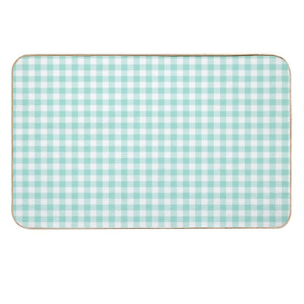 Aqua Gingham Checkered Pattern Design  High-Traffic Bath Mat