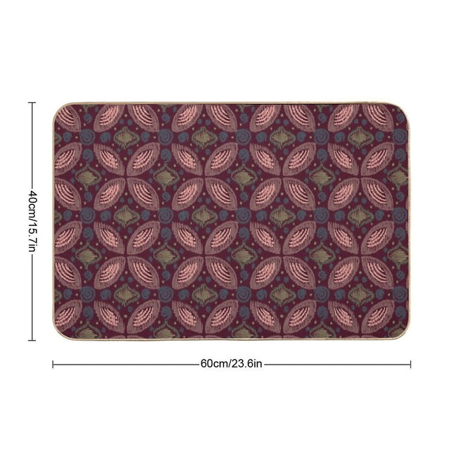 Textured Ikat Floral Swirl  Earth-Toned Abstract Ethnic Pattern  Rapid-Drying Bath Mat