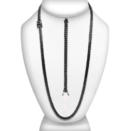 Black Cuban Link Chain Necklace 30" Bracelet 8.5" Stainless Steel Set For Men
