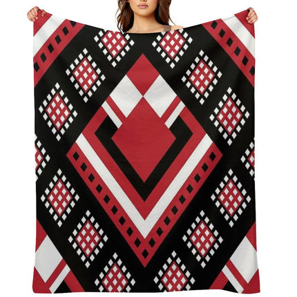 Modified Traditional Retso Pattern- Zimbabwe (Red, White And Black) Throw Blanket
