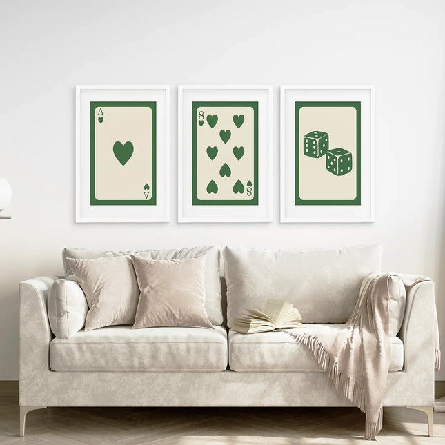 Set of 3 Piece Vintage Green Beige Cards