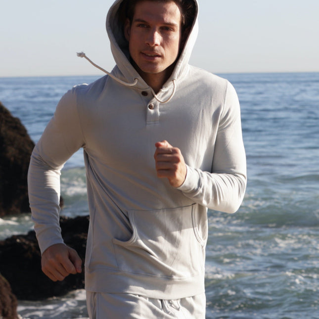 Men's Henley Style Bamboo Viscose Fleece Hoodie
