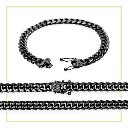 Cuban Link Chain Black Curb Bracelet 8.5" Stainless Steel Men Jewelry