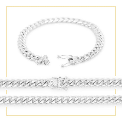 Cuban Link Chain Silver Curb Bracelet 8.5" Stainless Steel Men Jewelry