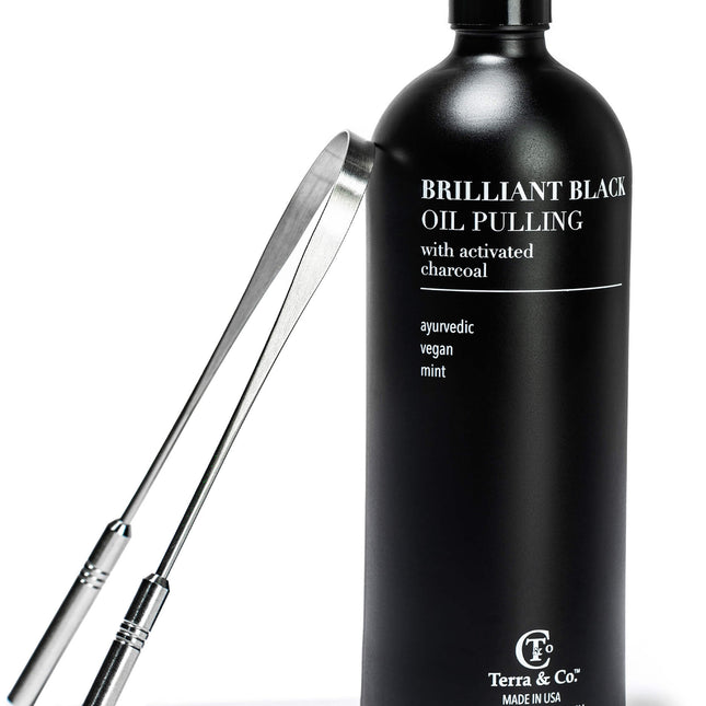 Charcoal Oil Pulling + Stainless Steel Tongue Scraper Bundle