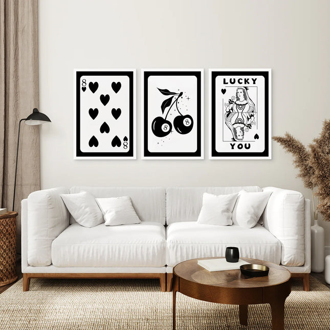 Black and White 8 Ball Cherry Art Set of 3 Prints