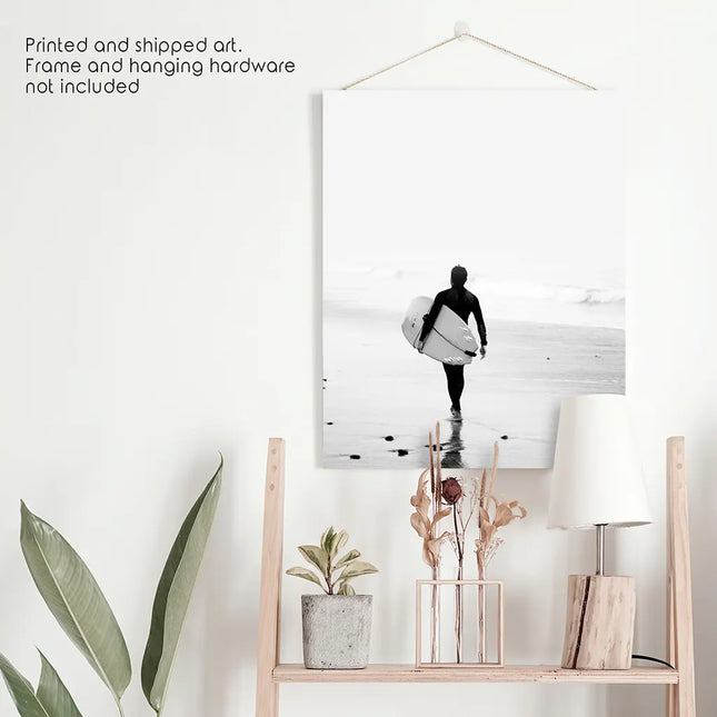 Black White Modern Surfer Photo. Coastal Style Print