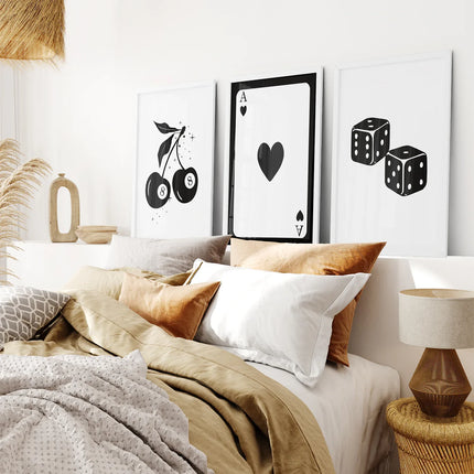 Set of Three Piece Playing Cards Black and White Decor