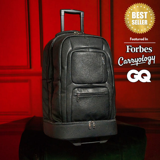 Black Leather Roller Bag Set