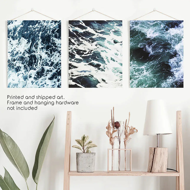 Blue Green Ocean Waves 3 Piece Wall Art