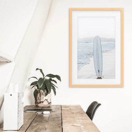 Blue Surfboard Print. Ocean Beach Wall Art