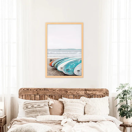 Colored Surfboards on The Beach. Ocean Surfing Print