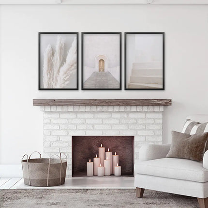 Contemporary Aesthetic Wall Art. Pampas Grass, Stairs, Door