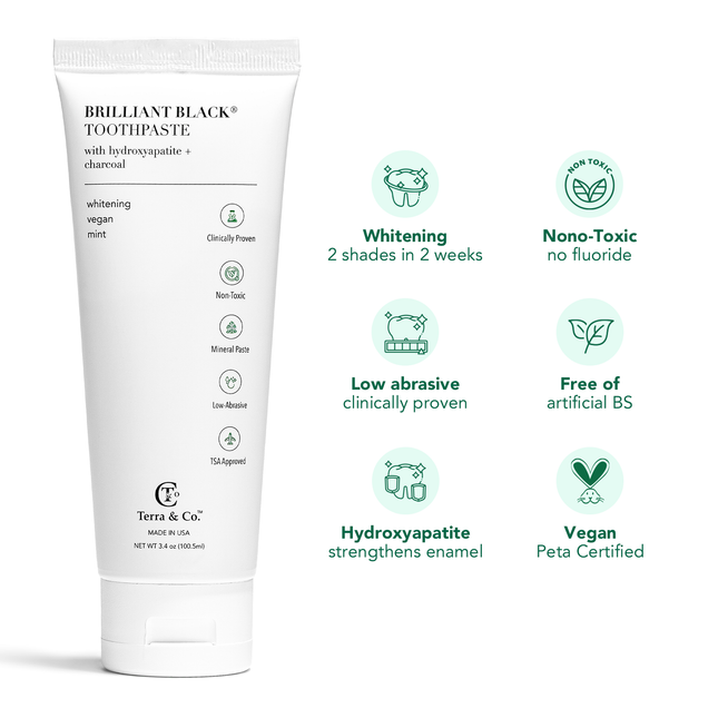 Brilliant Black® Charcoal Whitening Toothpaste with Micro-Hydroxyapatite (Fluoride-Free, Enamel Strength & Sensitive Teeth Relief)