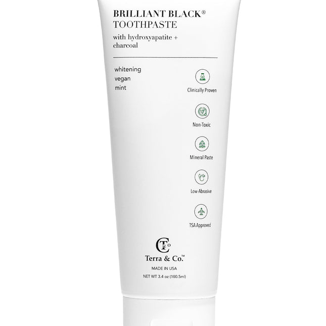 Brilliant Black® Charcoal Whitening Toothpaste with Micro-Hydroxyapatite (Fluoride-Free, Enamel Strength & Sensitive Teeth Relief)