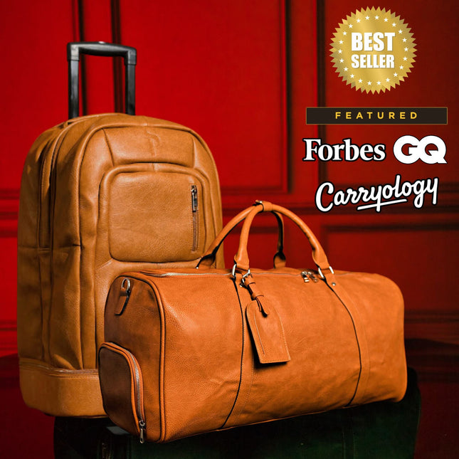 Brown Leather Roller Bag Set