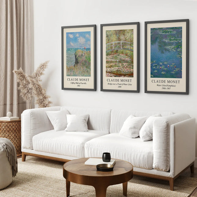 3 Piece Claude Monet Wall Art Set. Water Lilies Prints