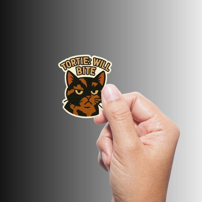 "Tortie: Will Bite" Cute Funny Tortoiseshell Cat Sticker