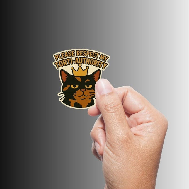 "Tortie-Authority" Cute Funny Tortoiseshell Cat Sticker