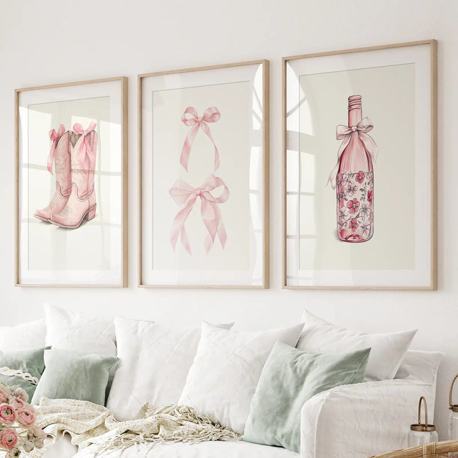 Cowgirl Boots Preppy Modern Wall Art Poster Set