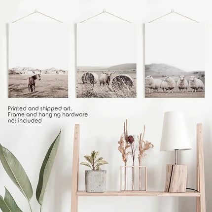 Autumn Farmhouse Wall Art Set. Farm Animals on the Field