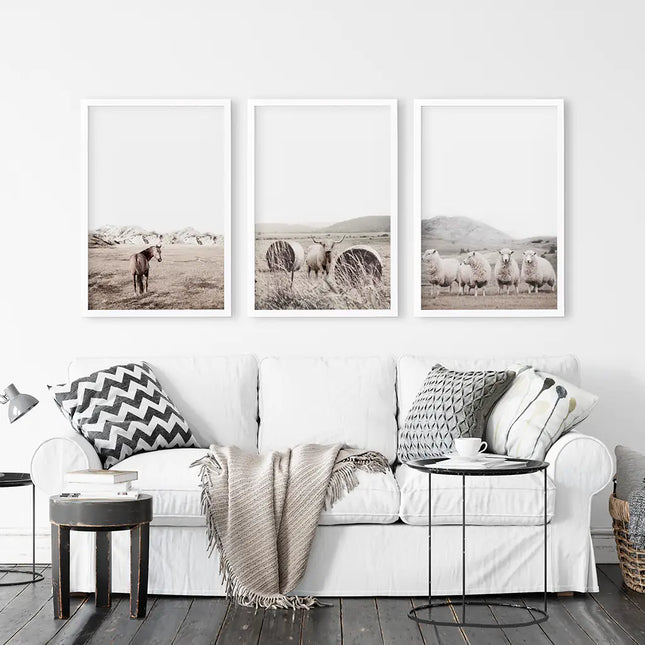 Autumn Farmhouse Wall Art Set. Farm Animals on the Field