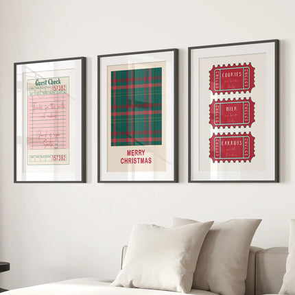 Christmas Wall Art Set. Guest Check, Santa Tickets