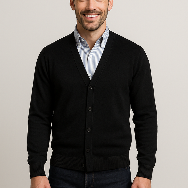 Merino Wool Cardigan in Black
