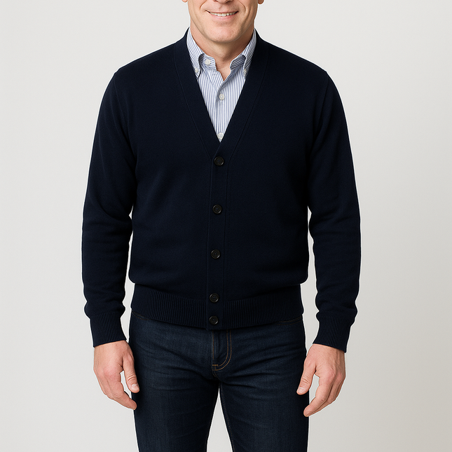 Merino Wool Cardigan in Navy