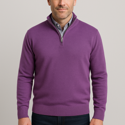 Cashmere blend Quarter-Zip Pullover Sweater - Lilac
