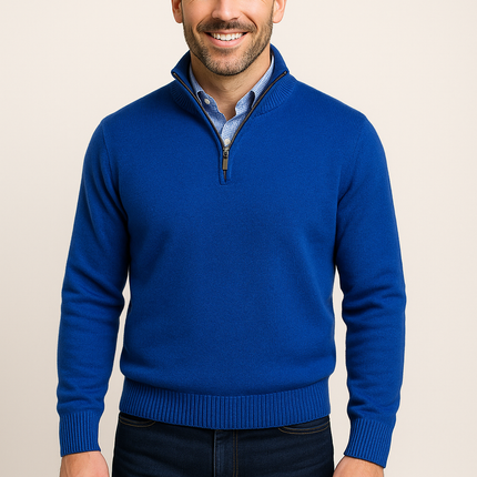 Cashmere blend Quarter-Zip Pullover Sweater - Royal