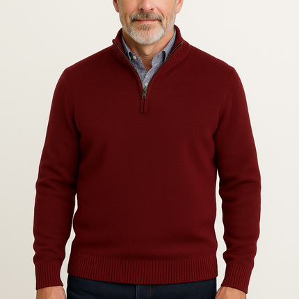 Cashmere blend Quarter-Zip Pullover Sweater - Wine