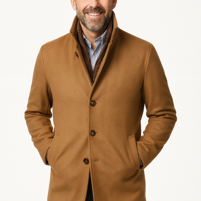 Cashmere-Wool Blend Car Coat - CAMEL
