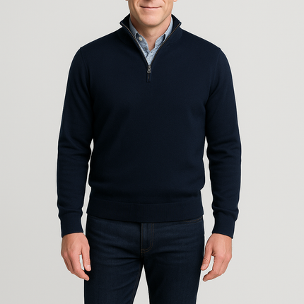 Merino Wool Quarter-Zip Sweater in Navy