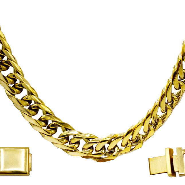 Miami Cuban Link Chain Bracelet 18K Gold Plated Stainless Steel Double Link Men Jewelry