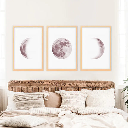 Moon Phases. Pink Wall Art Set for Girl's Nursery