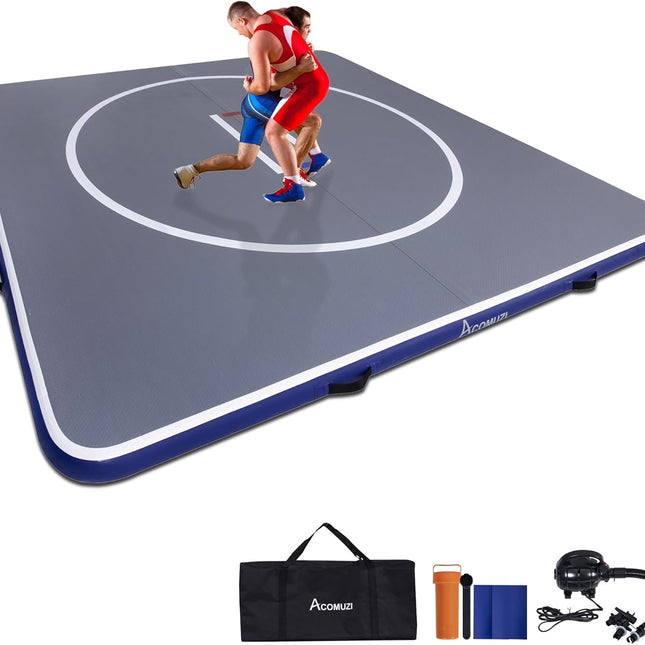 Inflatable Wrestling Mat, 10ft/ 13ft/ 16.5ft Jiu Jitsu Mats, PVC Landing Training Mat Foldable for Home Gym BJJ, MMA, Martial Art, Boxing, Grappling and Judo