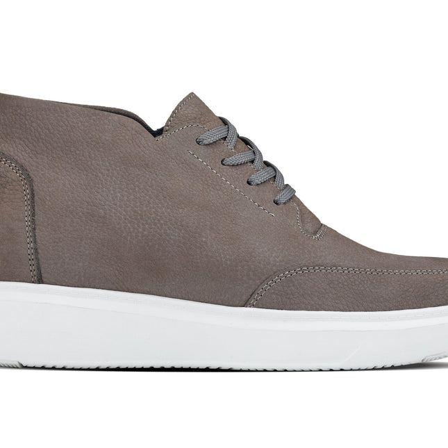 CALTO - J1771  - 3.2 Inches Taller (Grey) - Casual Chunky Sole Boots – Soft Pebble Grain Nubuck Leather