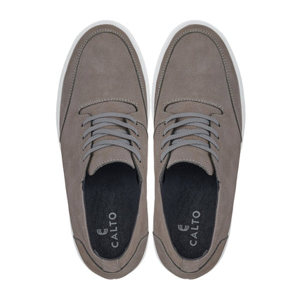 CALTO - J1771  - 3.2 Inches Taller (Grey) - Casual Chunky Sole Boots – Soft Pebble Grain Nubuck Leather